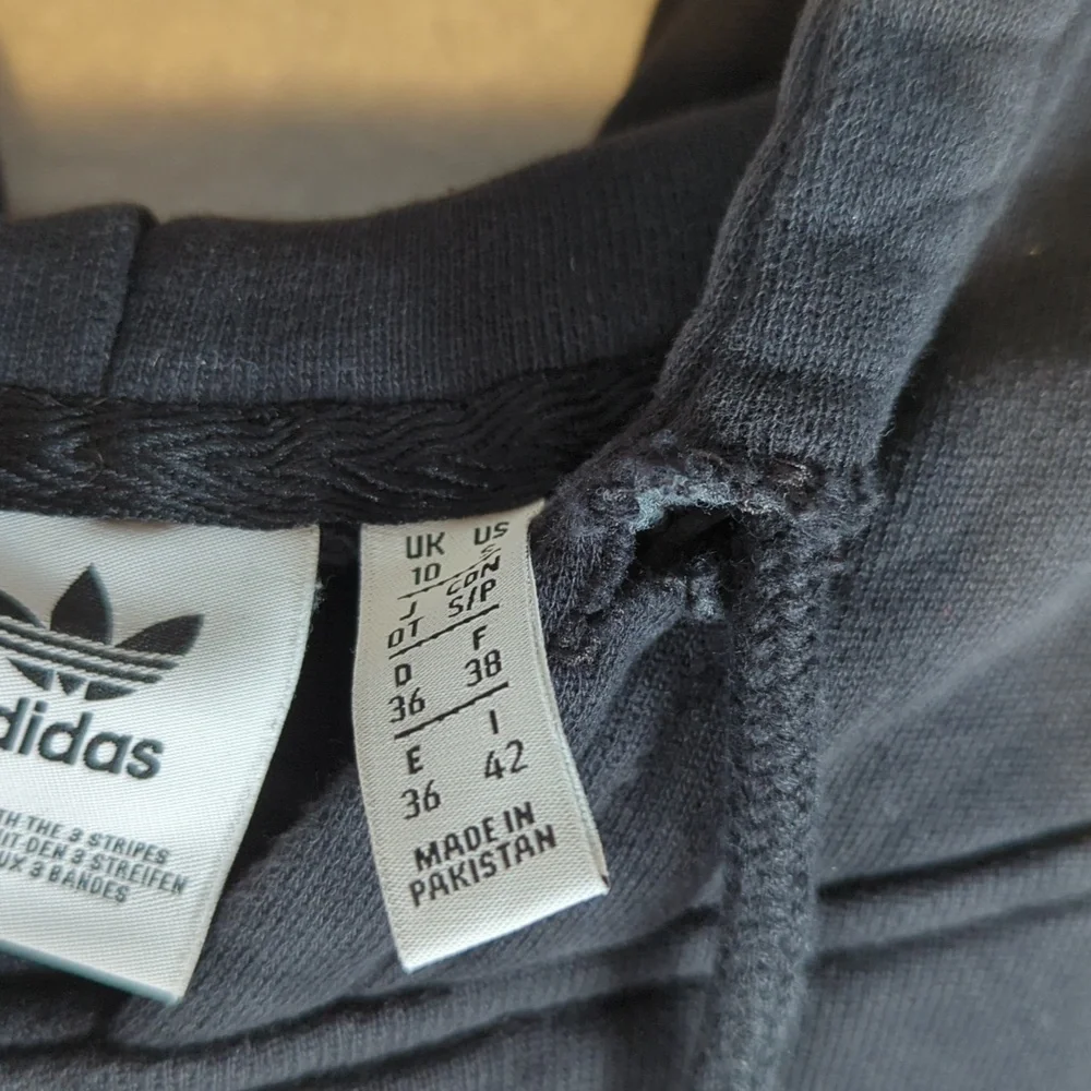 Adidas Black & White Stripes Cropped Fit Hooded Sweatshirt S - Picture 7 of 9